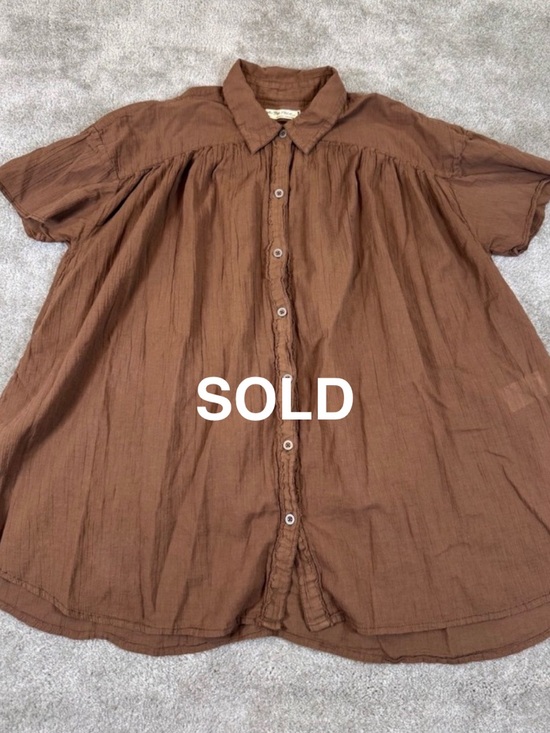 Free People Tops - SOLD/We The Free Free People Brown Cotton Gauze Short Sleeve Button Down Shirt
